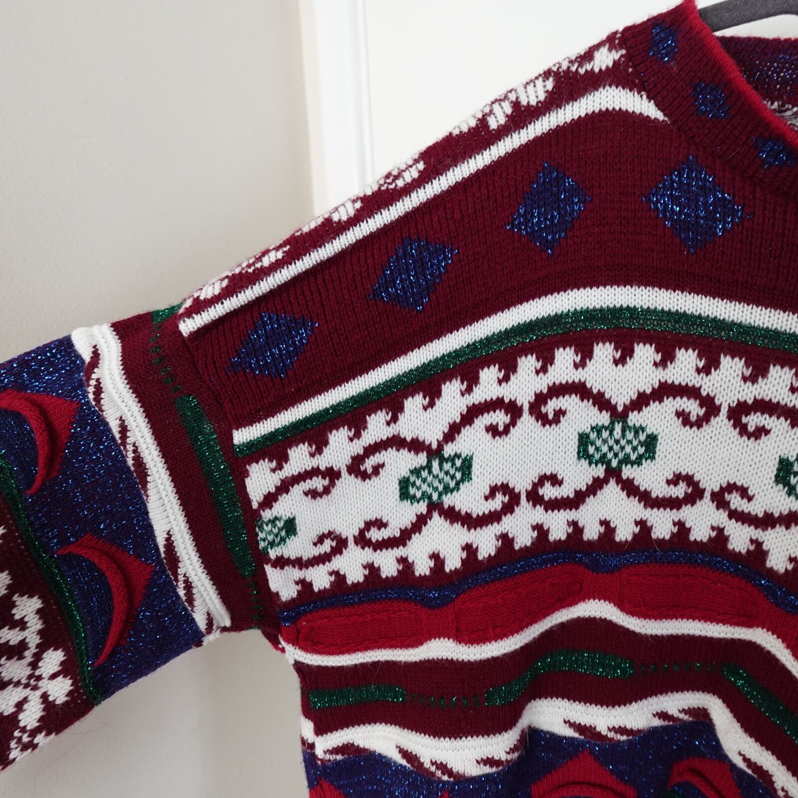 Vintage Huntington Ridge Multi Print Red Sweater … - image 5