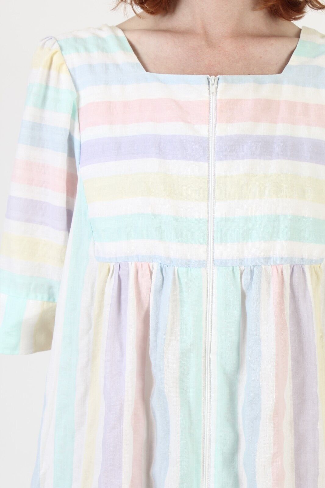 Vtg Zip Up Lounge Bell Slv Caftan Rainbow Pastel … - image 7