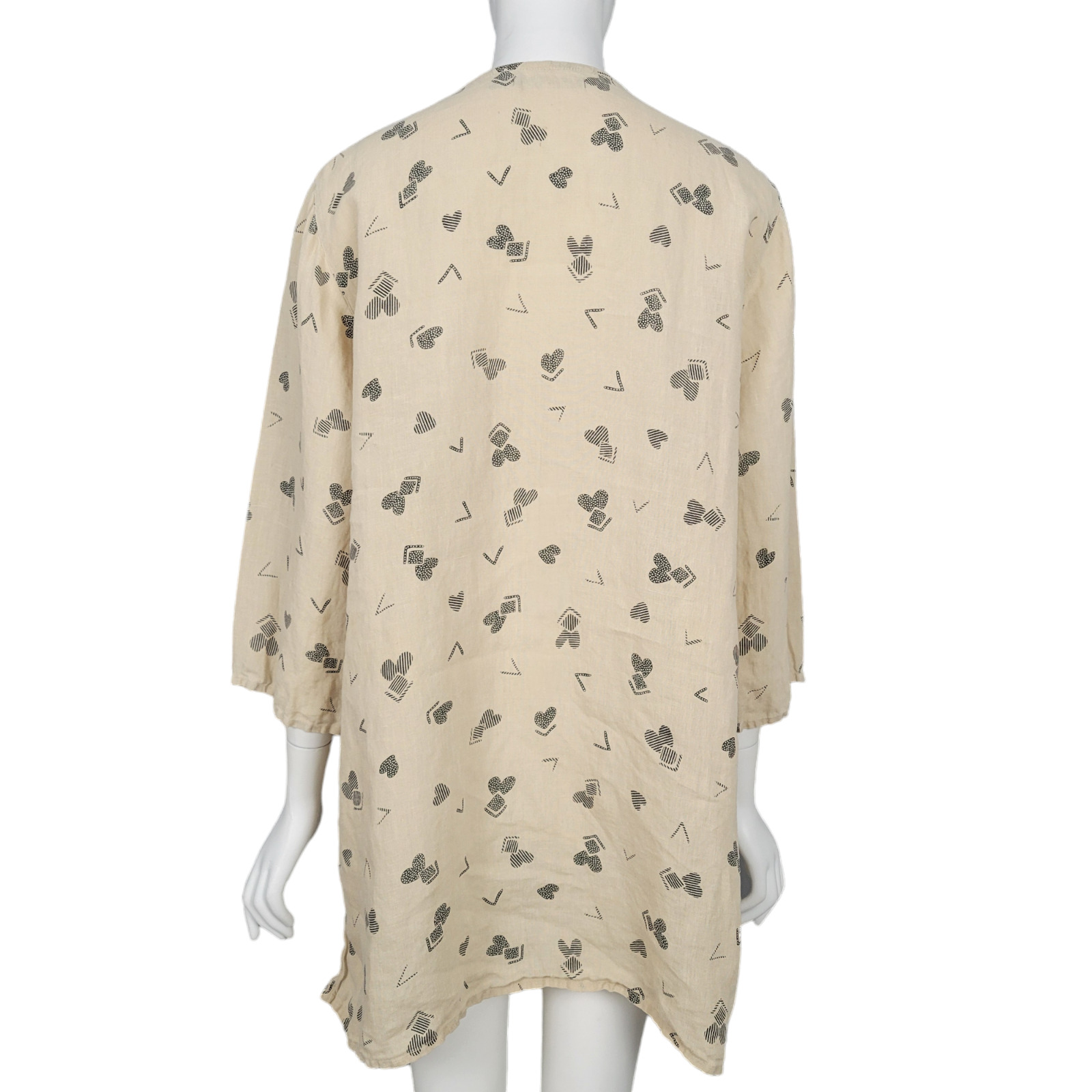 GUDRUN SJODEN Top M Beige Heart Print Linen 3/4 S… - image 4