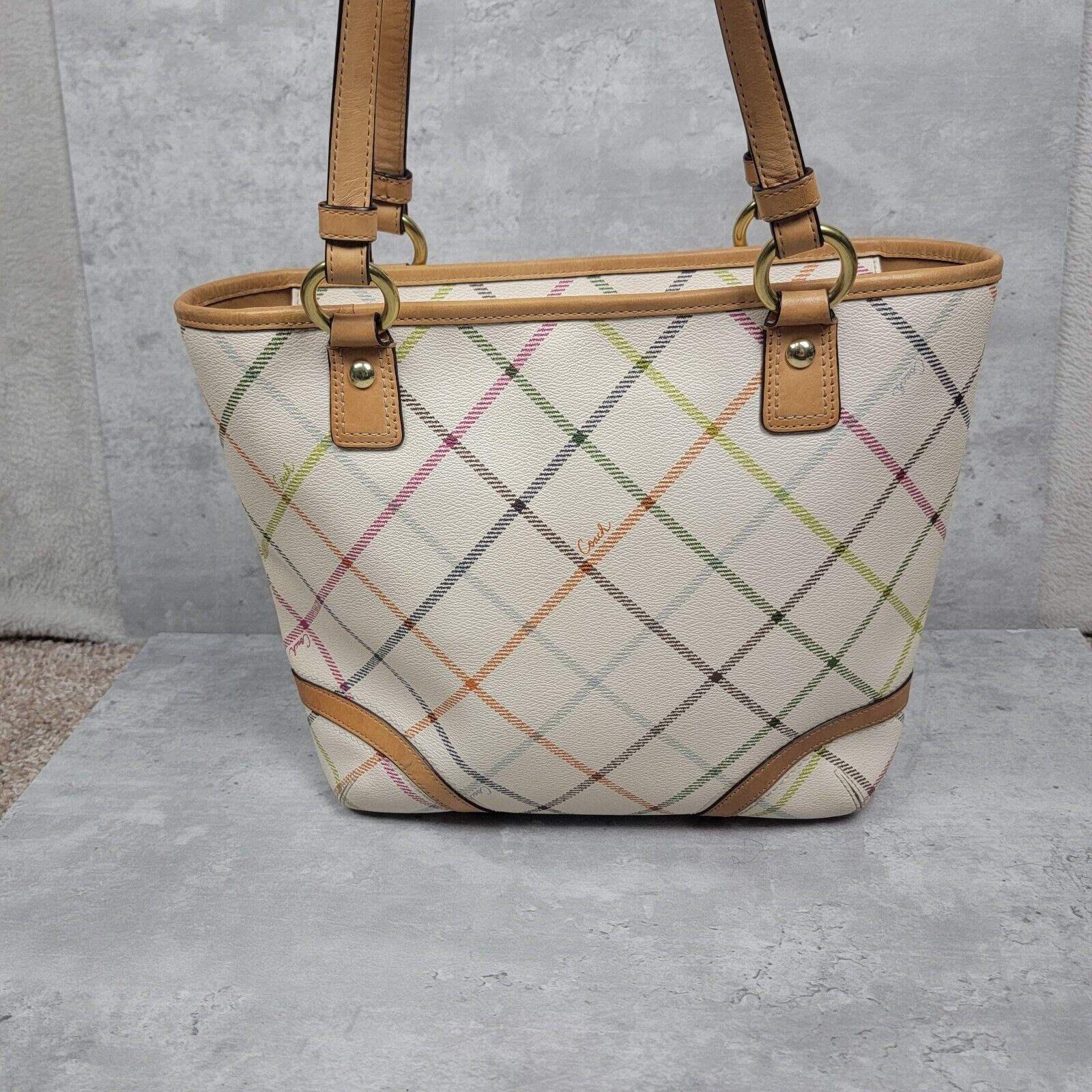 Coach Peyton Tattersall Stripe Tote Shoulder Bag … - image 5