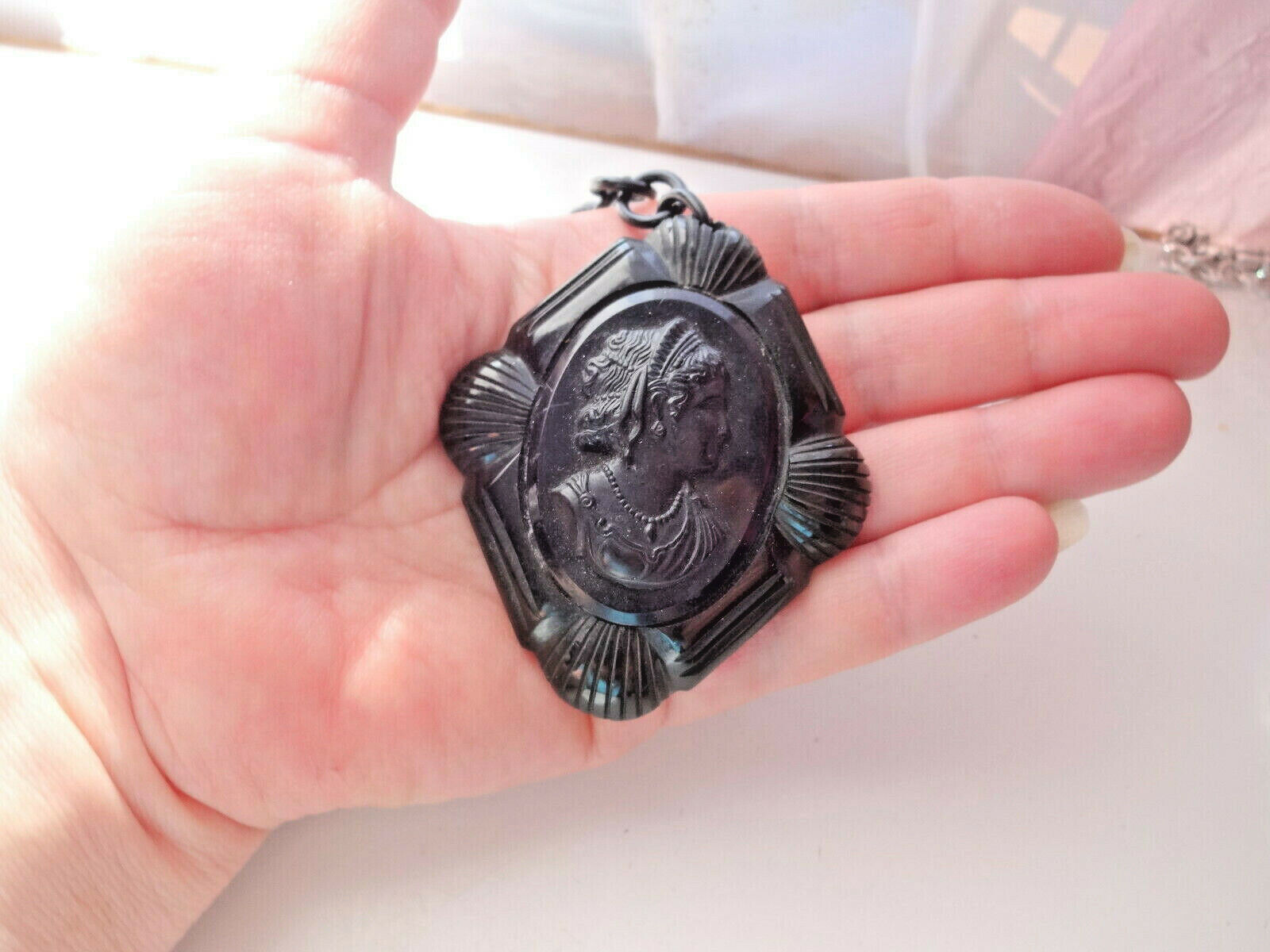 Antique Victorian Mourning Jewelry Black Lava Hug… - image 3