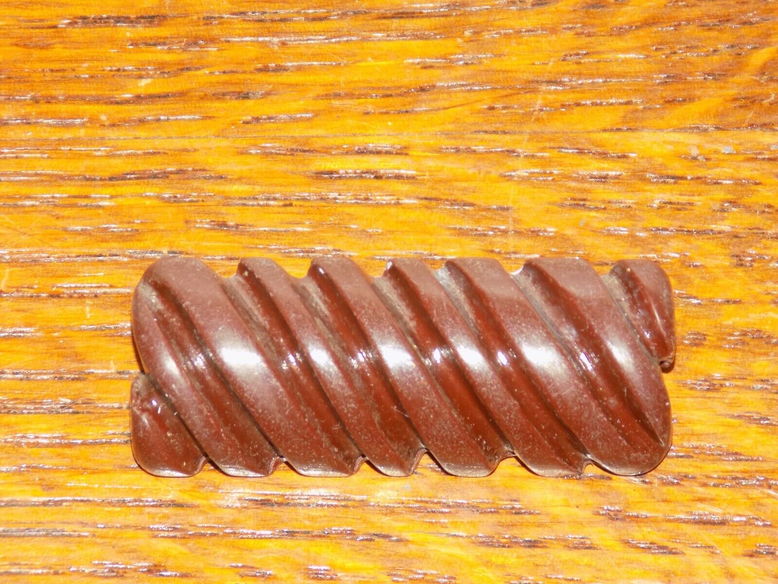 Vintage Brown Carved Bakelite Plastic Pin - image 1