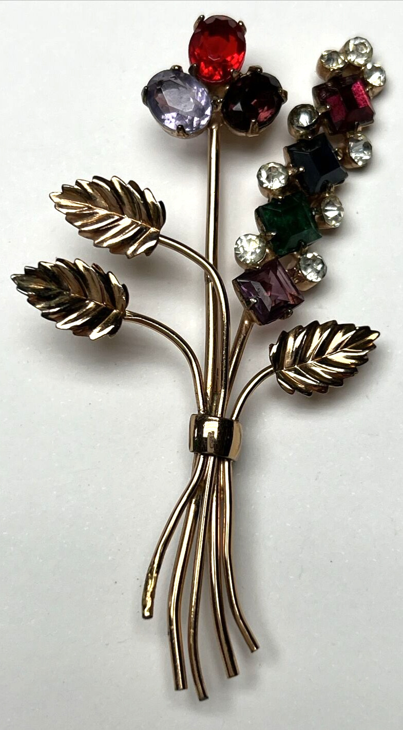 Vintage Corocraft Sterling Vermeil Rhinestone Flo… - image 14