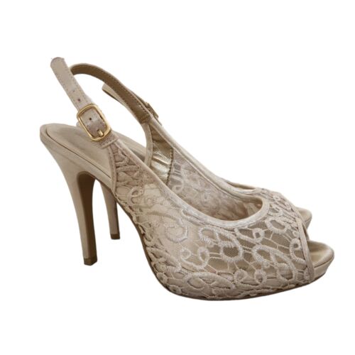 Audrey Brooke Women's Peep Toe Pumps Ivory Lace S… - image 1