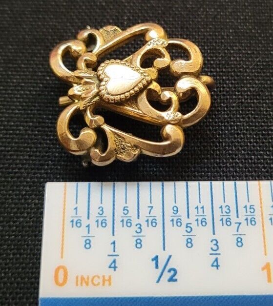 Antique Victorian Yellow Gold Fill Heart Brooch - image 4