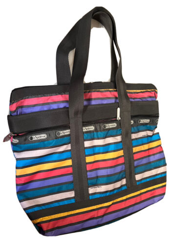 NWOT LESPORTSAC STRIPE TRAVEL HOBO SHOULDR TOTE HA