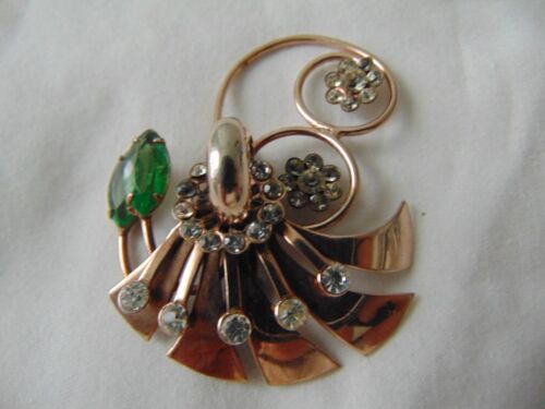 1930s unsigned Coro crystals green navettes spray… - image 1