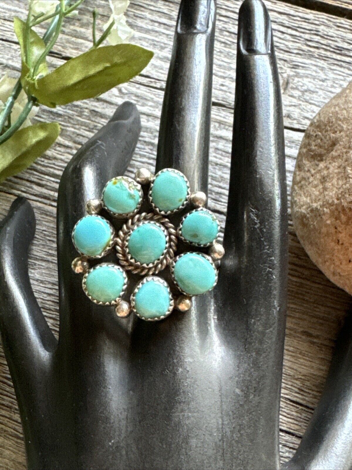 Navajo Sterling Silver Turquoise Cluster Adjustab… - image 3