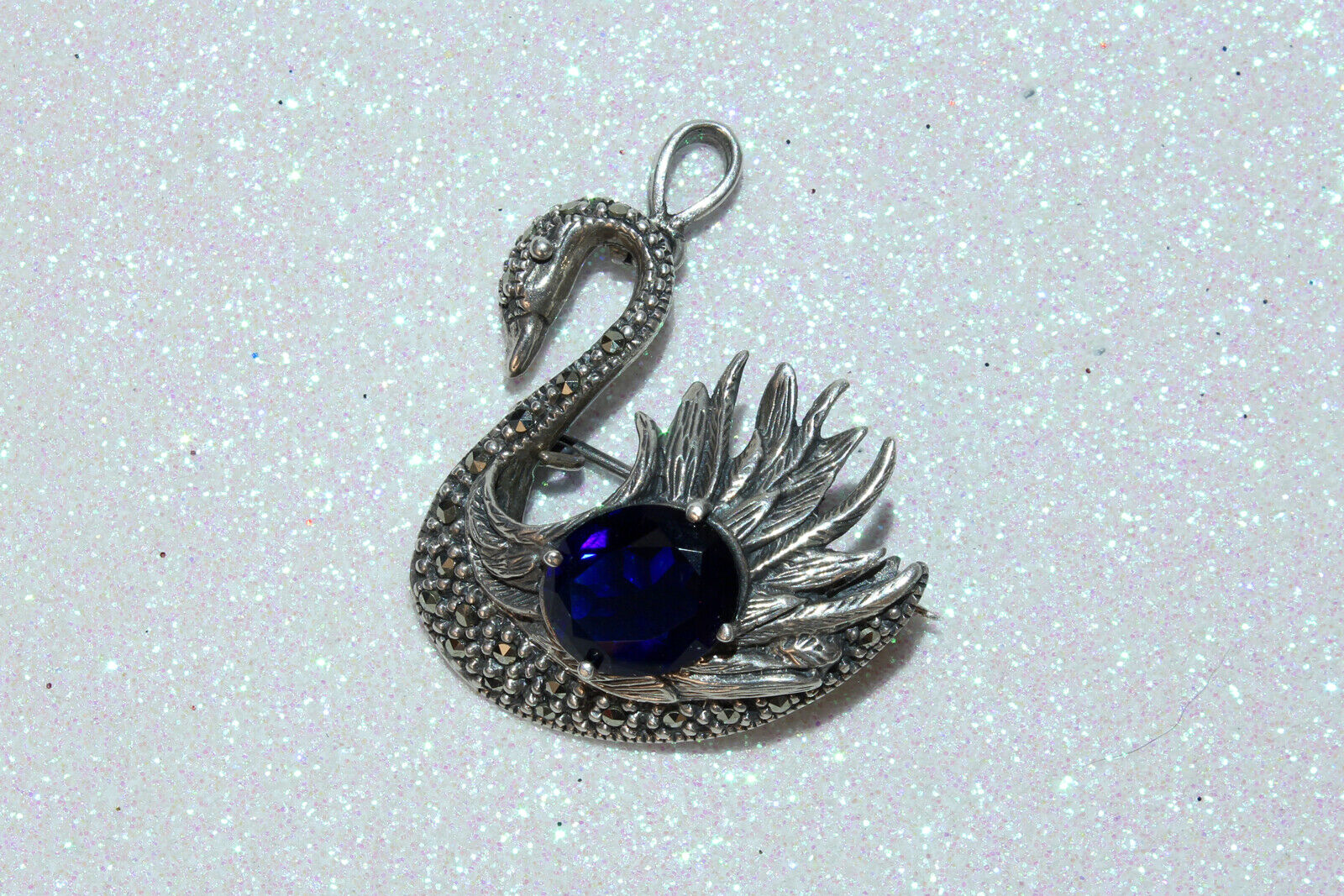 Vintage 925 Sterling Silver Marcasite SWAN 2 in 1… - image 7