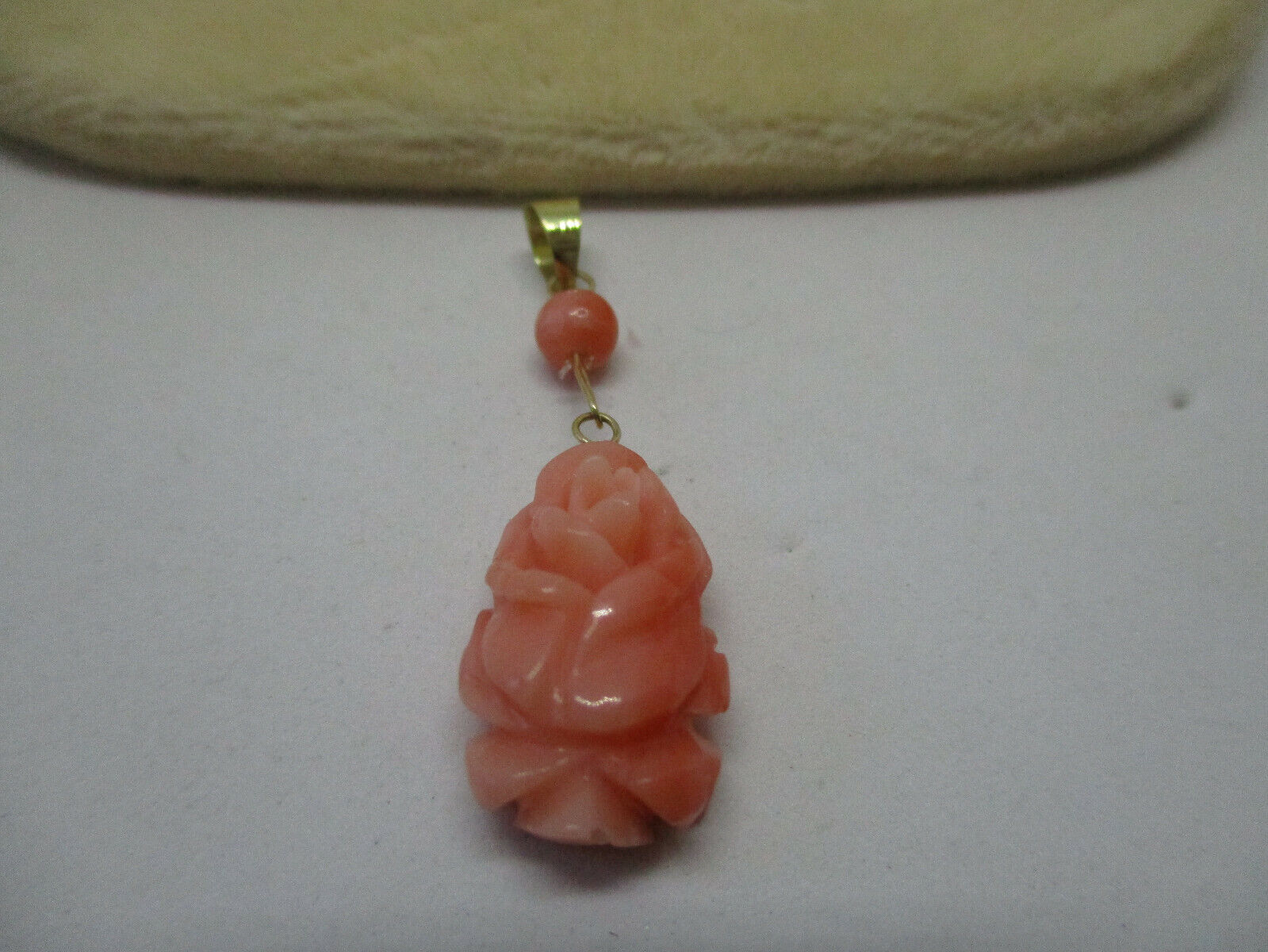 Vintage 14k Yellow Gold Genuine Pink Coral Carved… - image 3