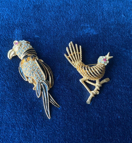 Lot of 2 VTG Parrot Black Enamel & Designer Signe… - image 1