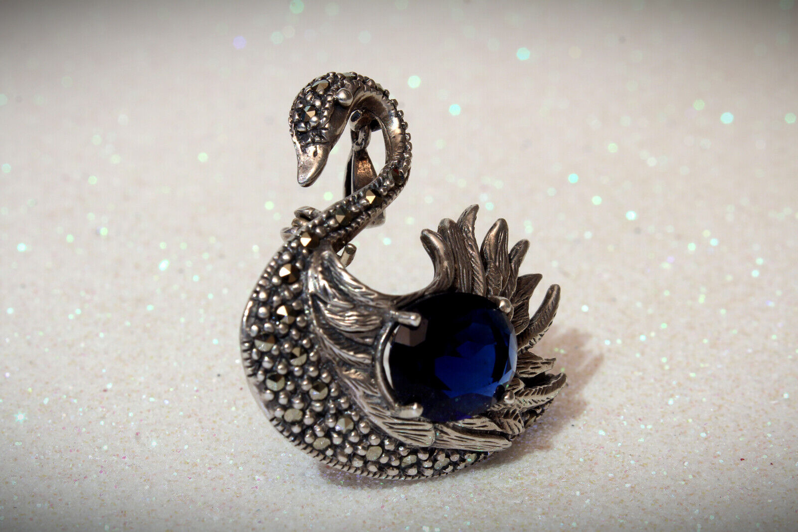 Vintage 925 Sterling Silver Marcasite SWAN 2 in 1… - image 10