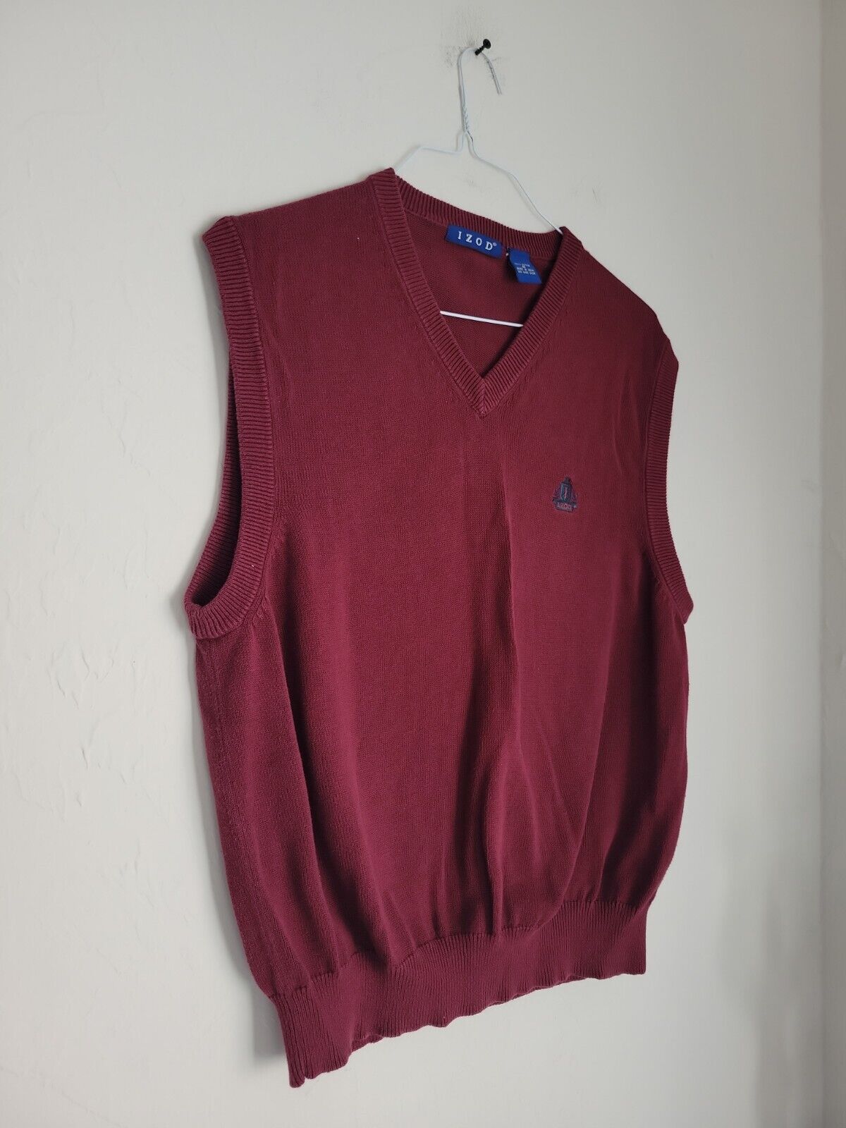 Mens Izod 90s Sweater Vest Sz M Burgandy Red - image 2