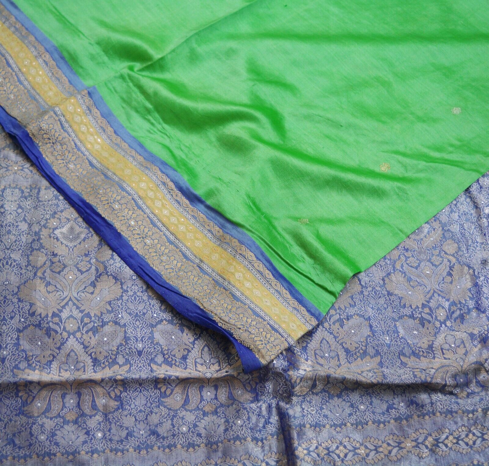 Vintage Heavy Saree Blue & Green Pure Silk Hand W… - image 2