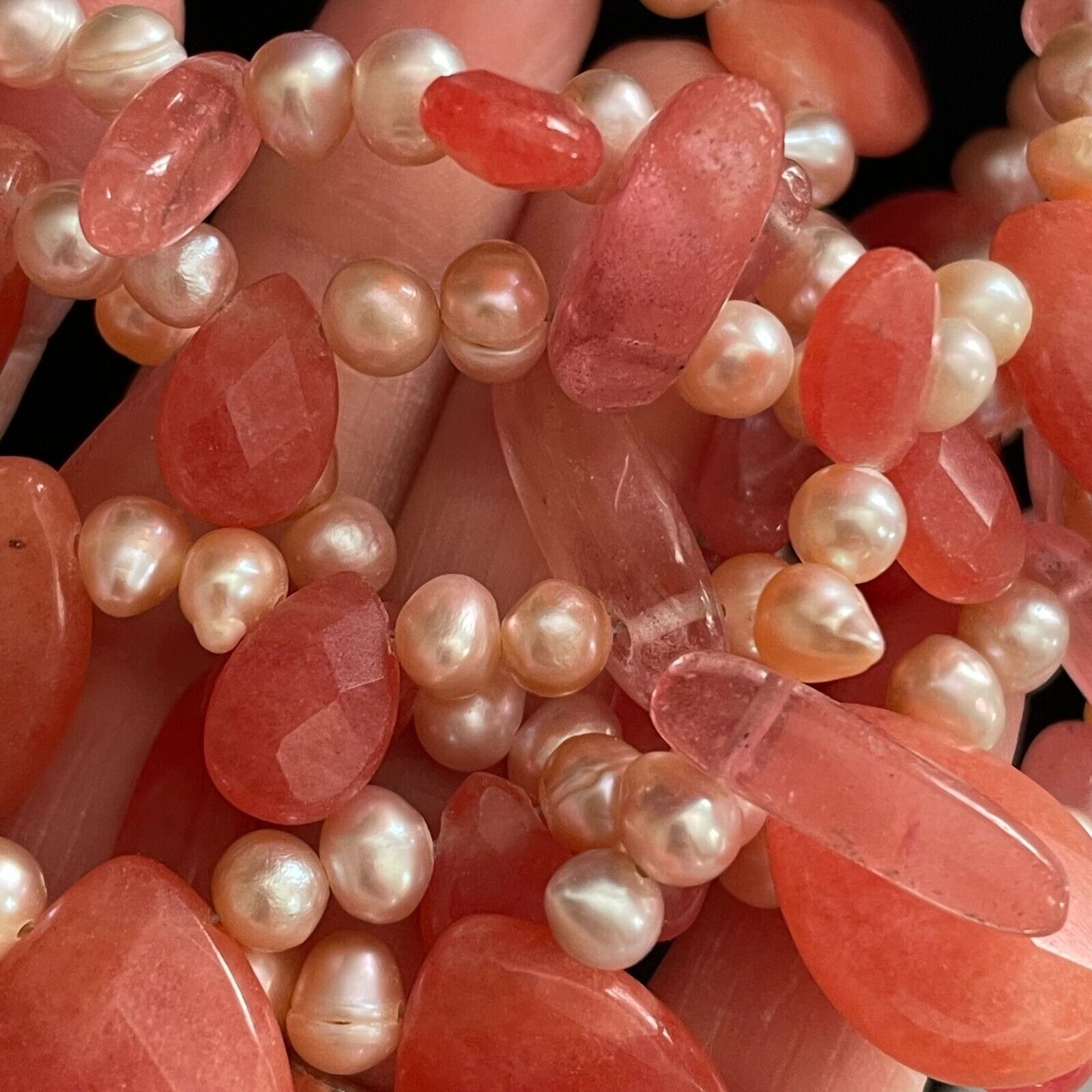 Handmade Rose Quartz Freshwater Pearl Seven Stran… - image 5