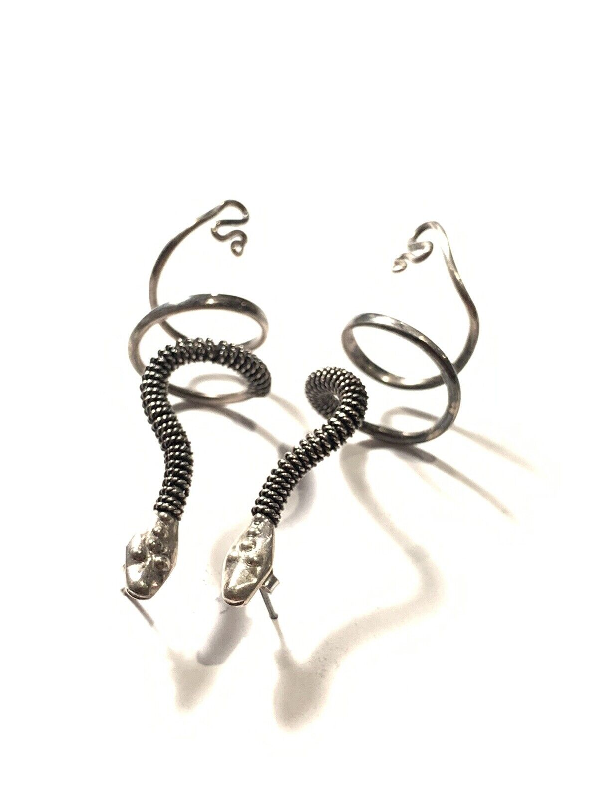 925 Sterling Silver Coiled Snake Earrings - image 1