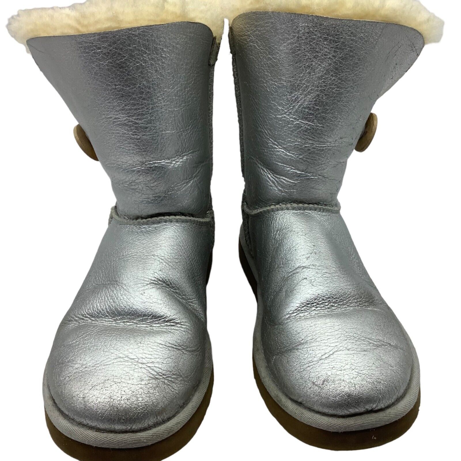 UGG Bailey Button Metallic Silver Boot Women Sz 7… - image 5