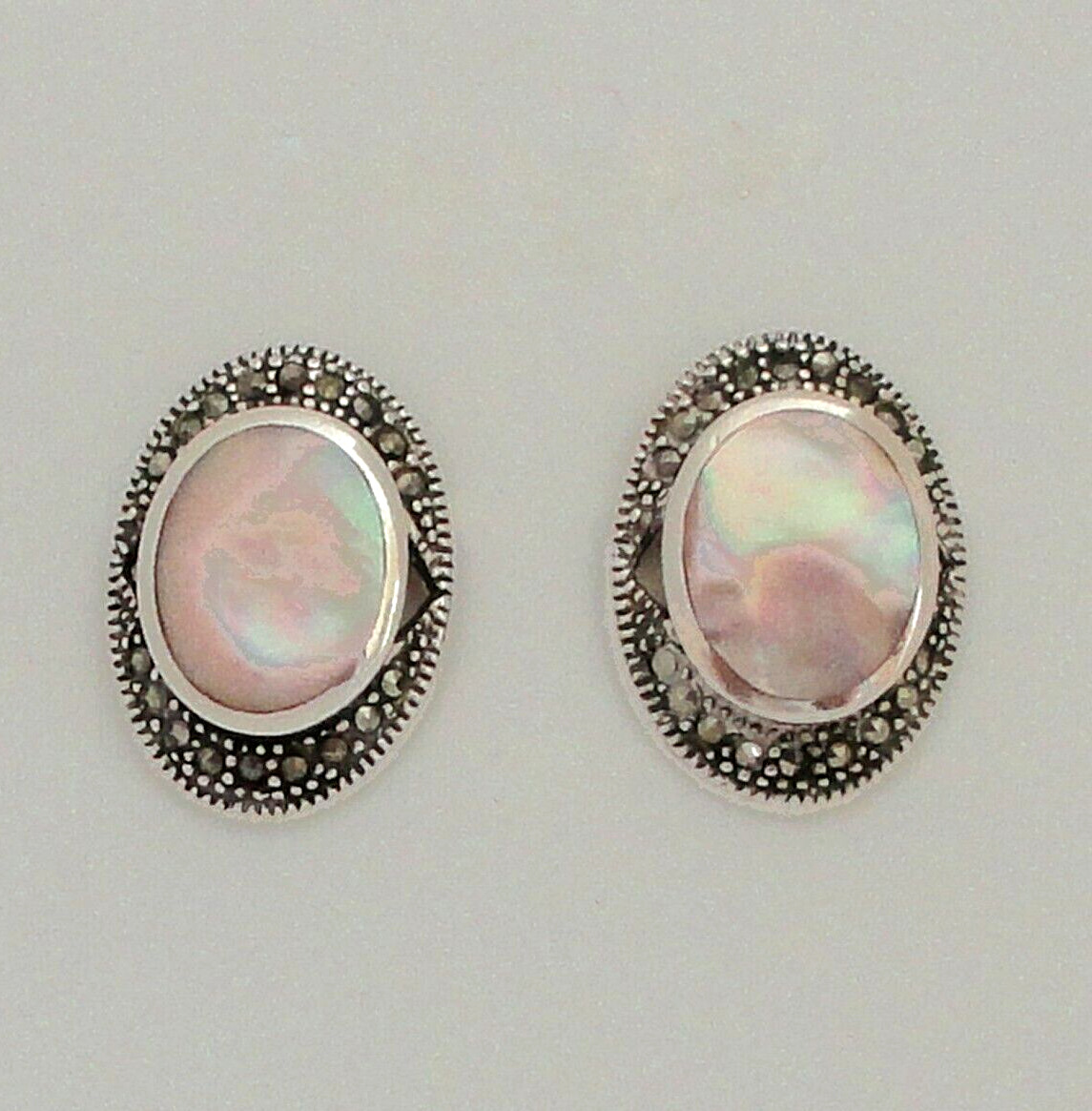 VTG Sterling Silver .925 Pink Quartz Marcasite Bo… - image 3