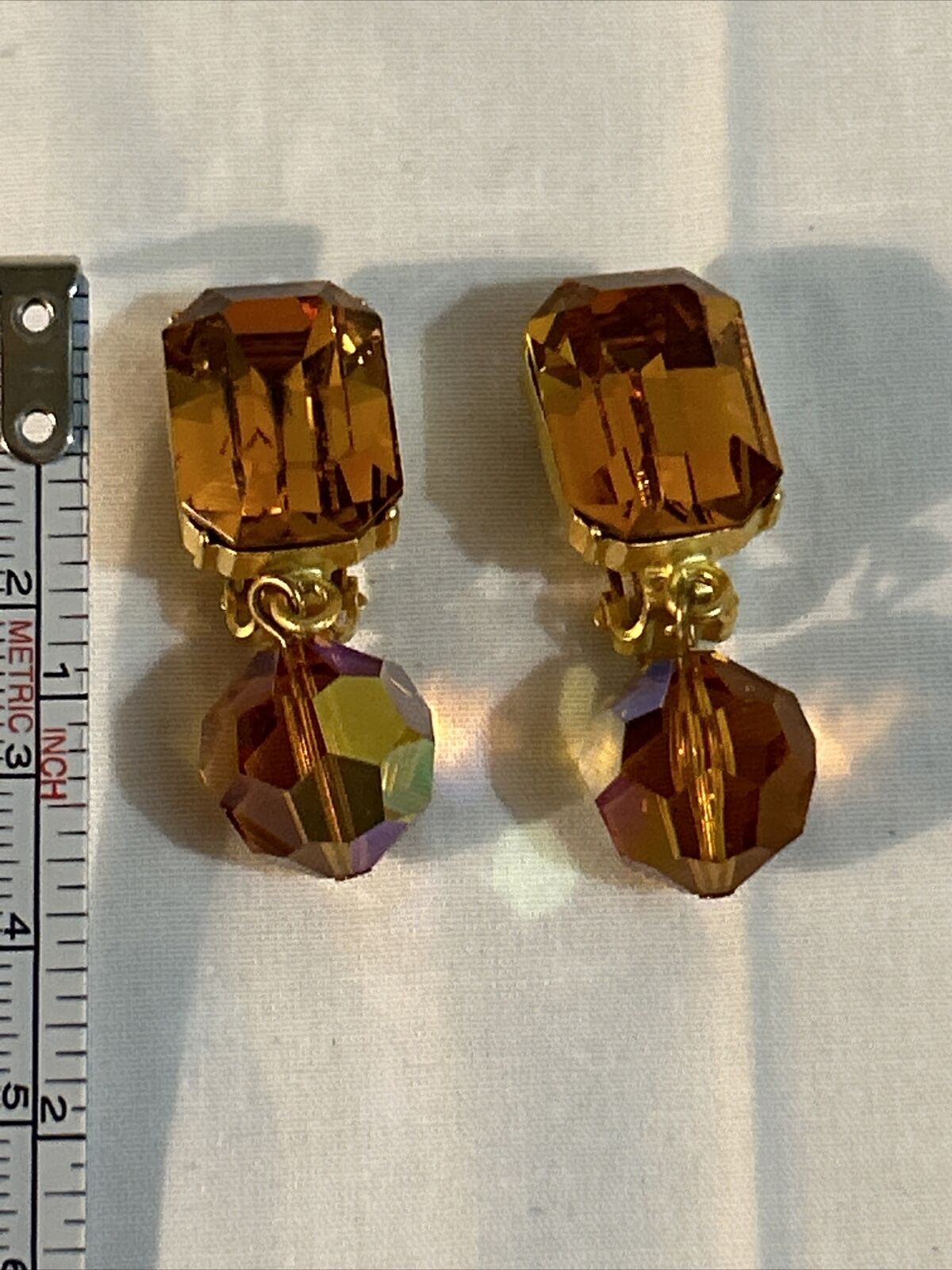 Vintage Les Bernard Amber Crystal Dangle Clip On … - image 3