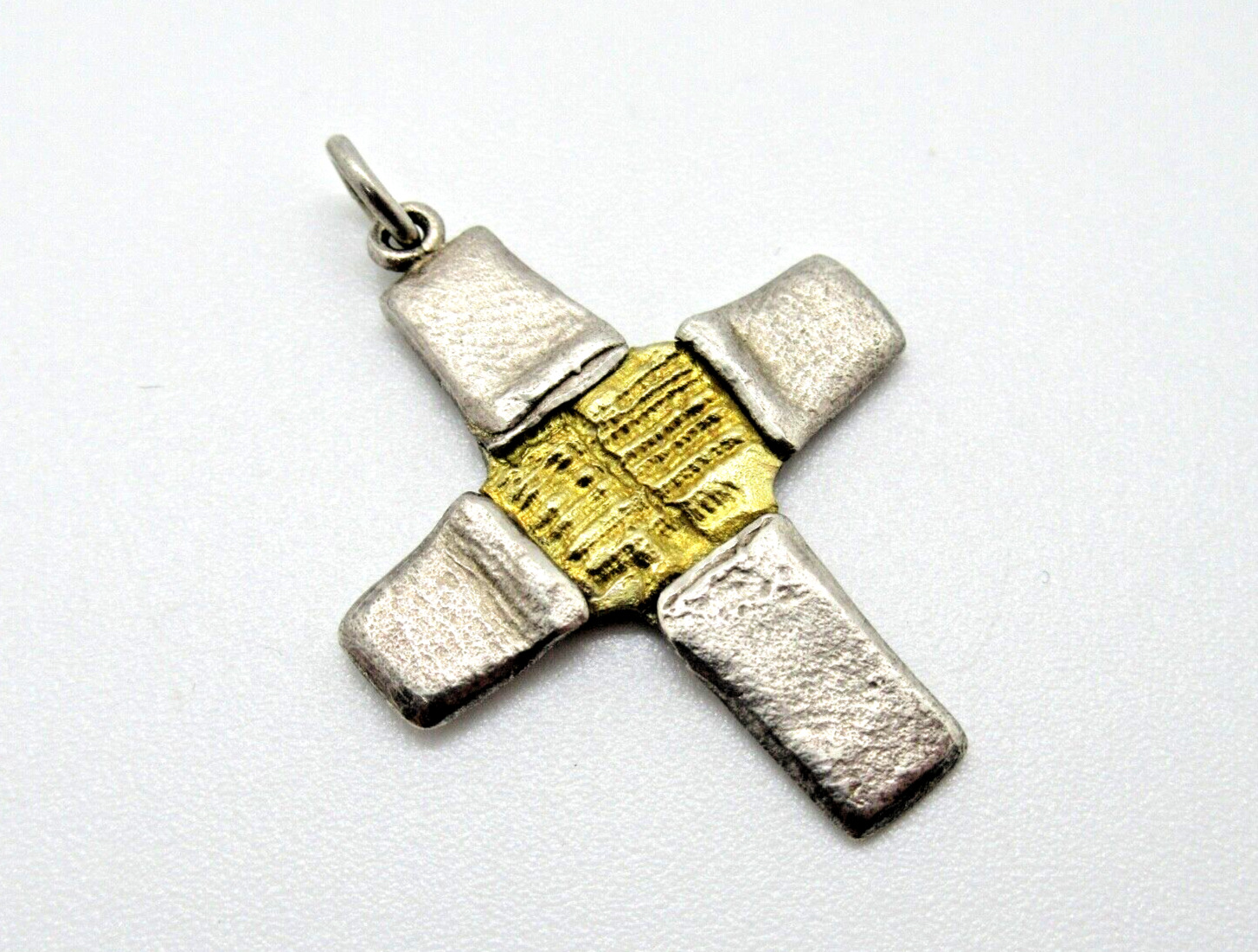 BRUTALIST Designer Cross Pendant 925 Silver Bicol… - image 1