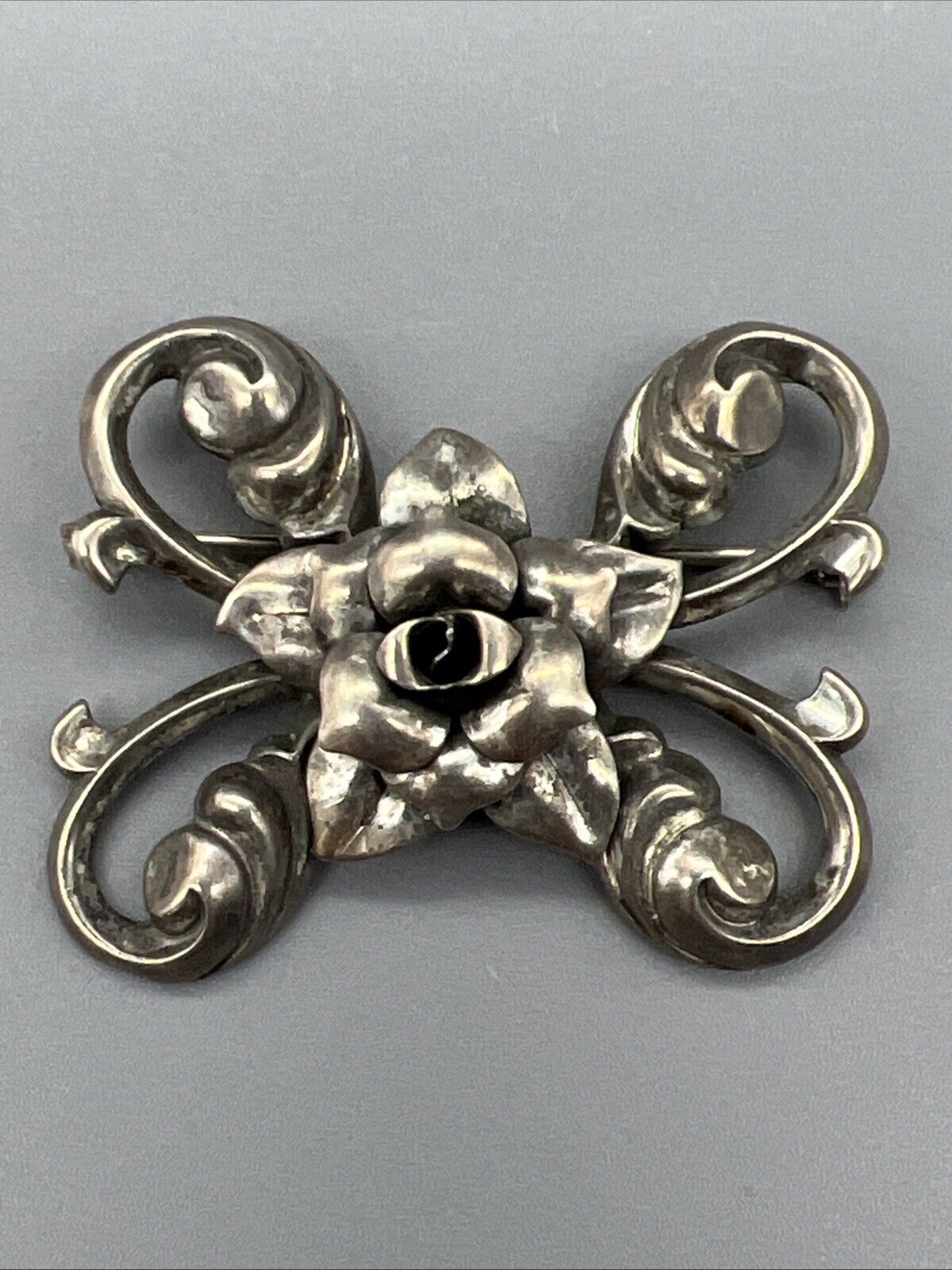 BEAU Designer Sterling Silver Brooch Antique FLOR… - image 4