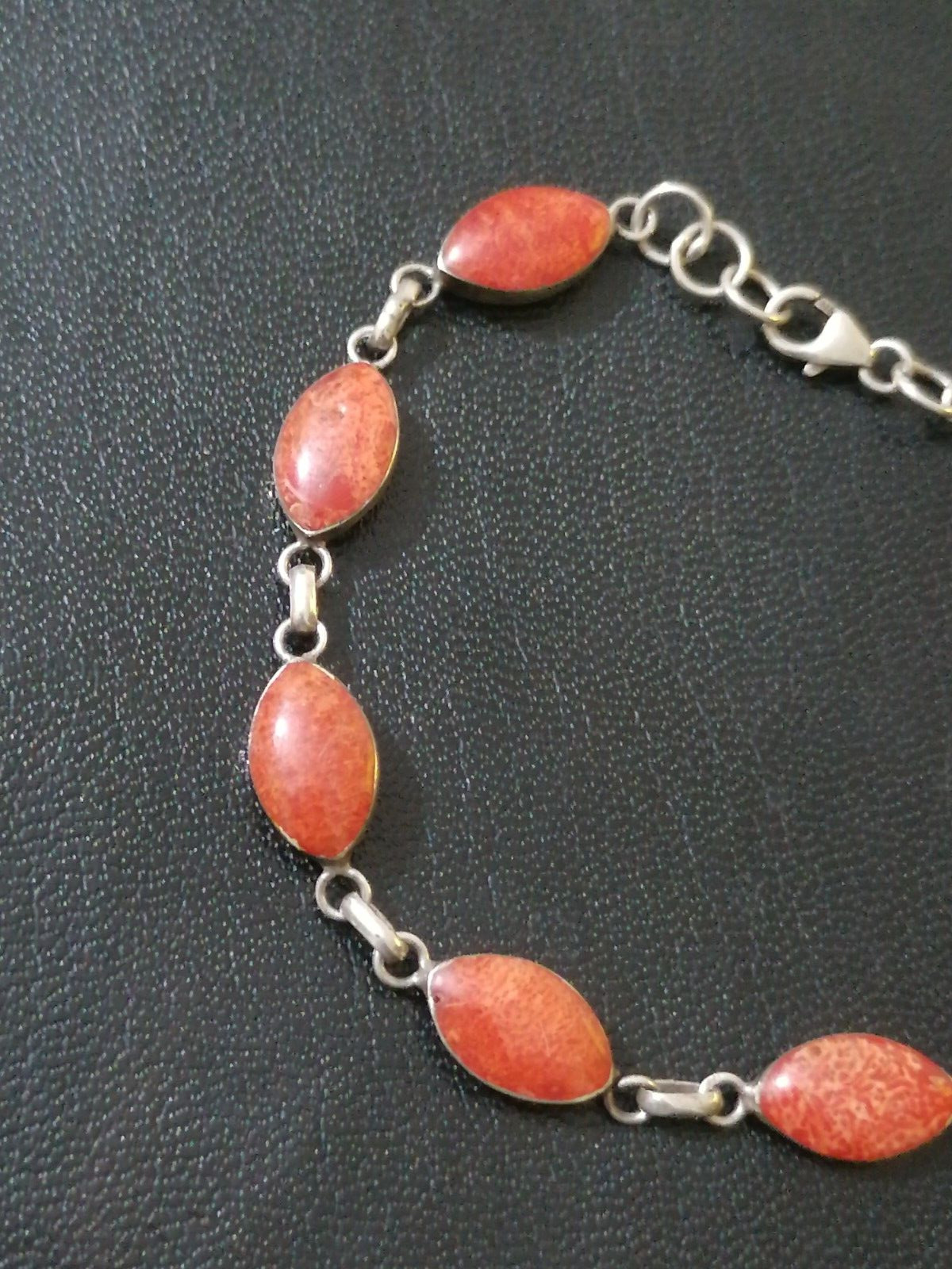 Stunning Vintage Sterling Silver 925 Orange Coral… - image 2