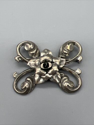 BEAU Designer Sterling Silver Brooch Antique FLOR… - image 1