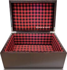 Buffalo Plaid Wooden Storage and Keepsake Box Hinge Dark Oak Wood for Home Decor