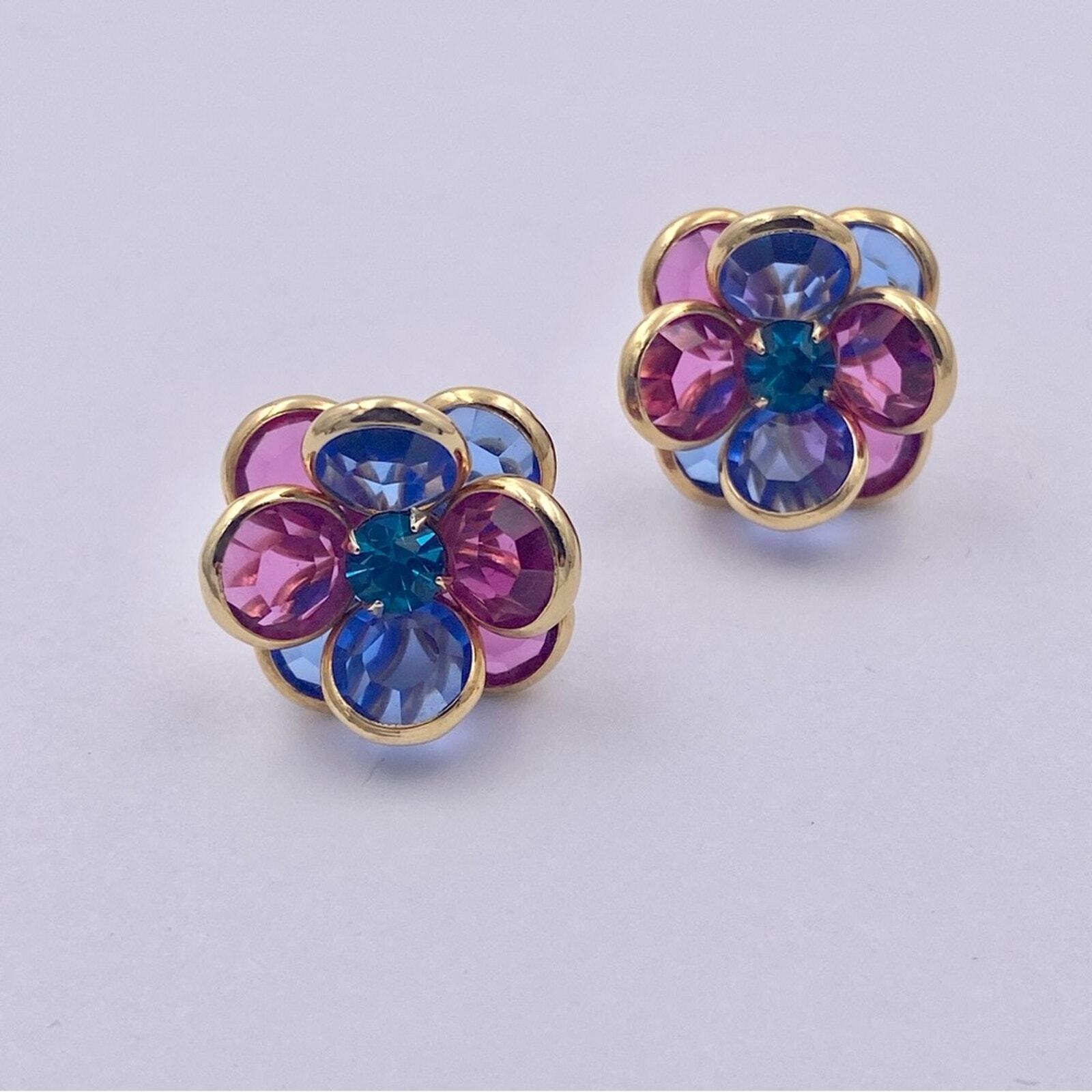 Vintage Pink and Blue Glass Disc Petal Flower Pie… - image 1