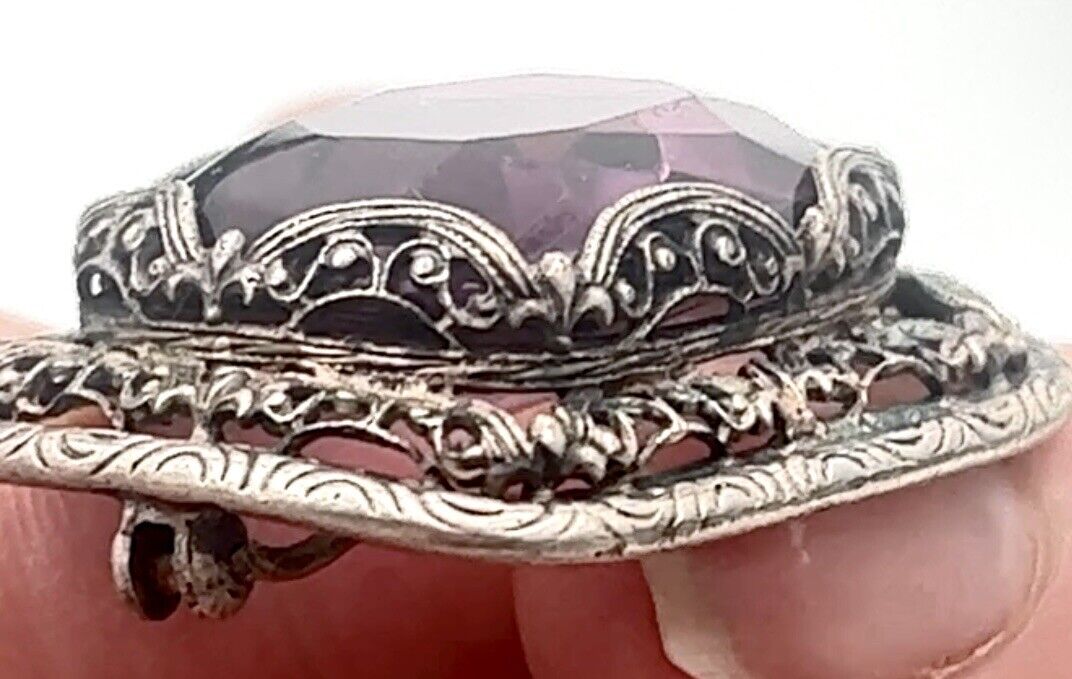 ANTIQUE Victorian  Amethyst Sterling Silver BROOC… - image 5