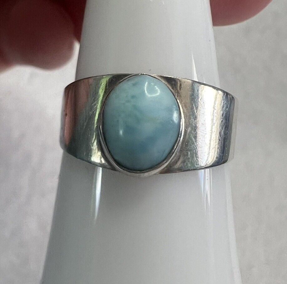 Vintage Blue Larimar 925 Sterling Silver Ring Siz… - image 1