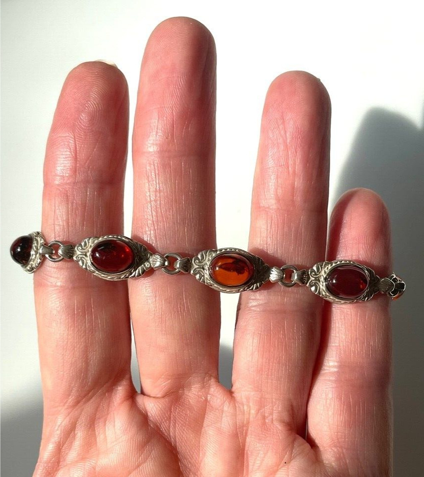 925 STERLING SILVER AND CHERRY AMBER TENNIS BRACE… - image 9