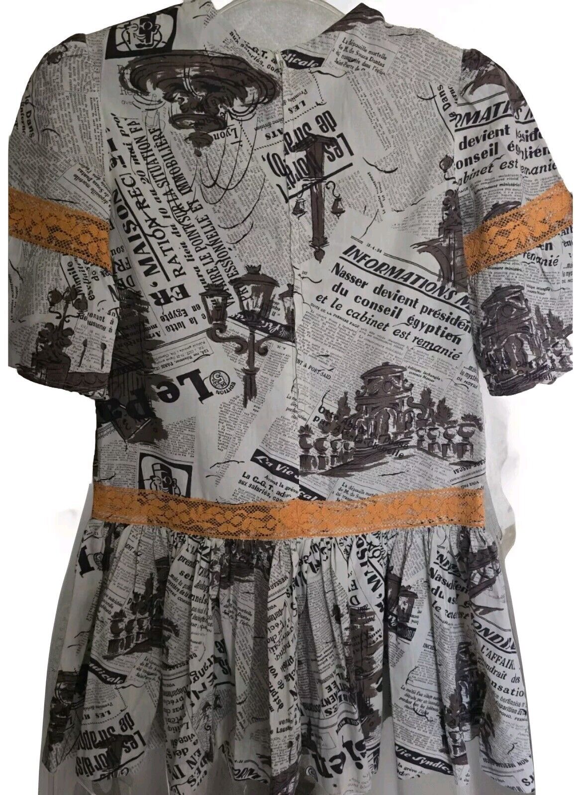 RARE Vtg Newspaper Print Dress Youth 14-16 Handcr… - image 2