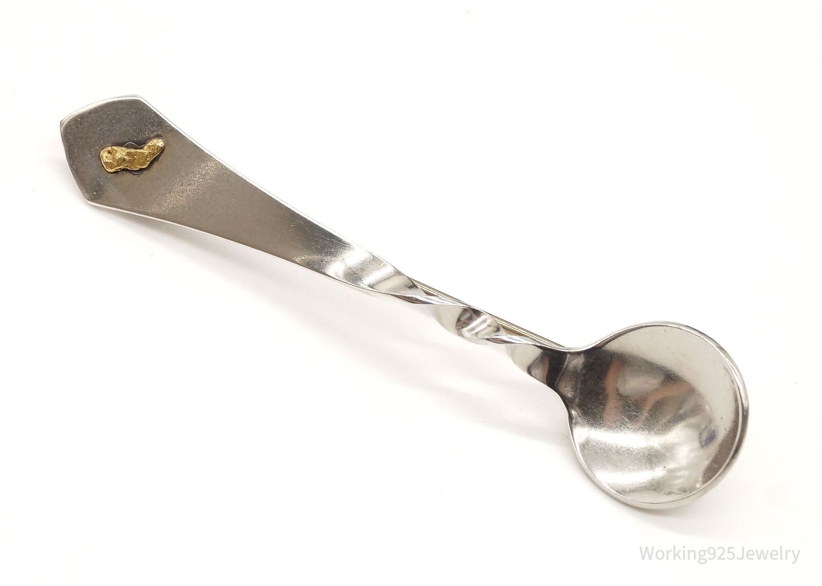 Antique Gold Nugget Sterling Silver Spoon Brooch … - image 1