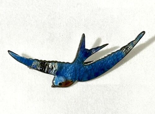 Vtg Art Deco Nouveau Swallow Bluebird Guilloche E… - image 1