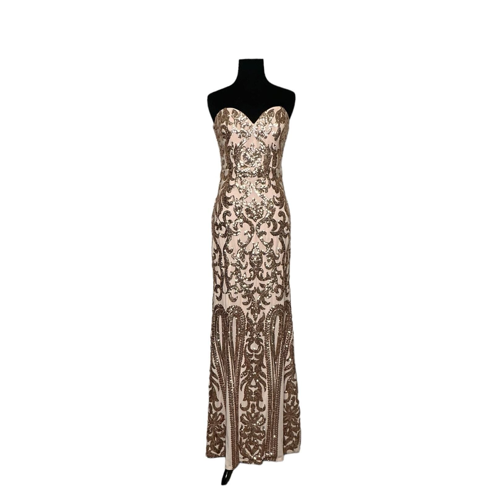 Lulus Rebecca Rose Gold Strapless Sequin Maxi Dre… - image 1