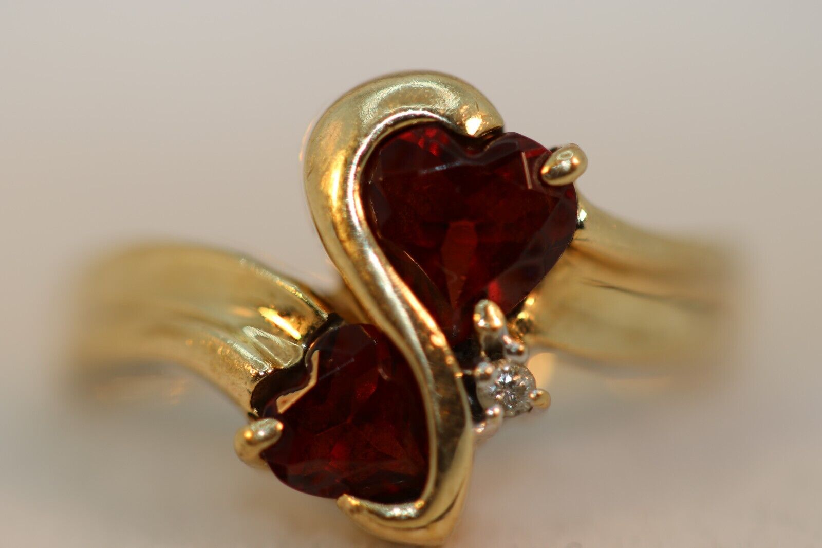 DESIGNER NY 10K YELLOW GOLD RED HEART CUT GARNETS… - image 1