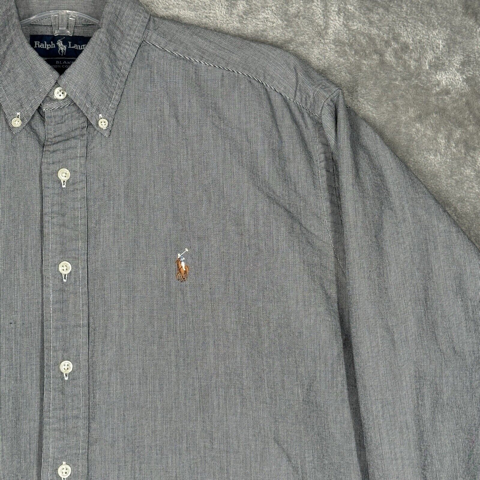 Ralph Lauren Shirt Mens Large Gray Check Plaid Bl… - image 4