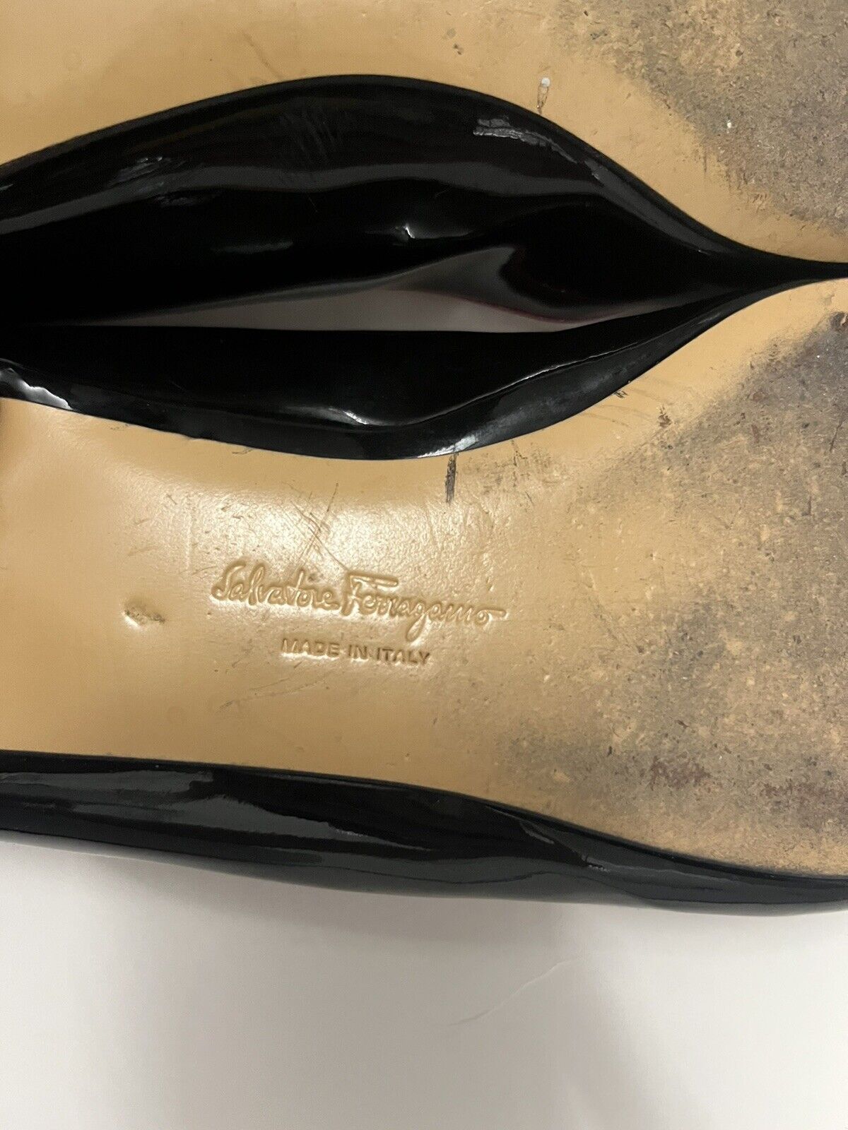 80s Patent Leather Faragaom black Patent flats Sa… - image 4