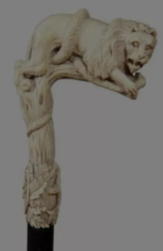 wooden walking stick hand carved Lion wooden walki