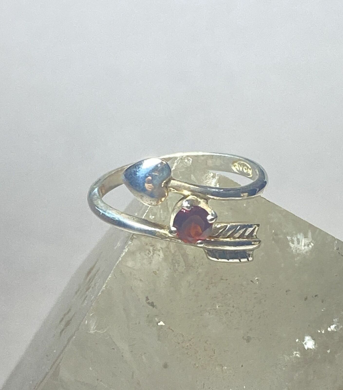 Heart ring garnet love arrow heart sterling silve… - image 1