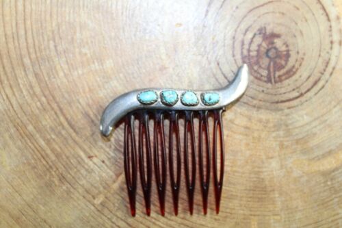 Turquoise & Sterling Silver Hair Comb Hair Clip N… - image 1