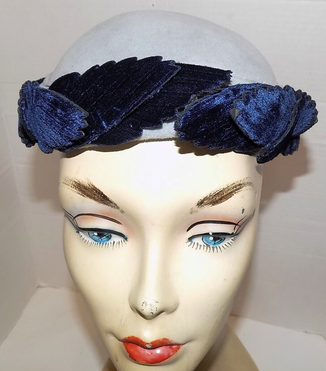 Vintage 40s 50s Light Blue Wool Felt Hat Dark Blu… - image 2