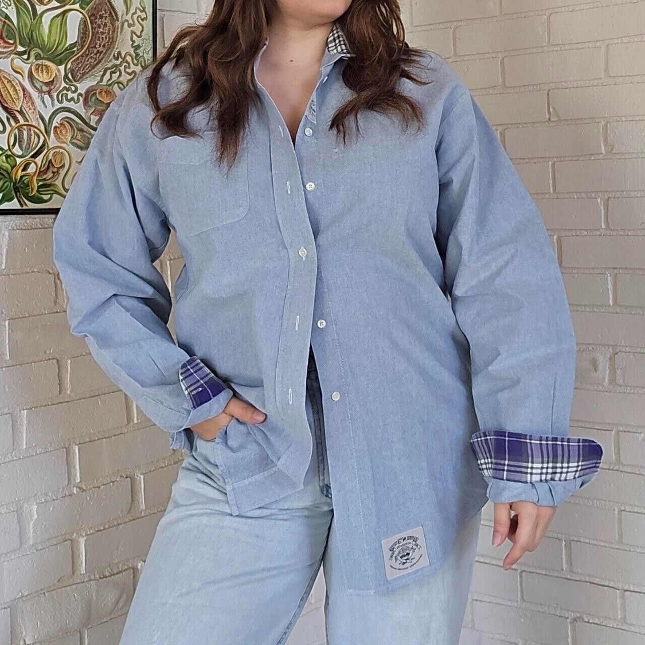 Vtg Cotton Dress Shirt, Blue Denim Like Top, Scot… - image 8