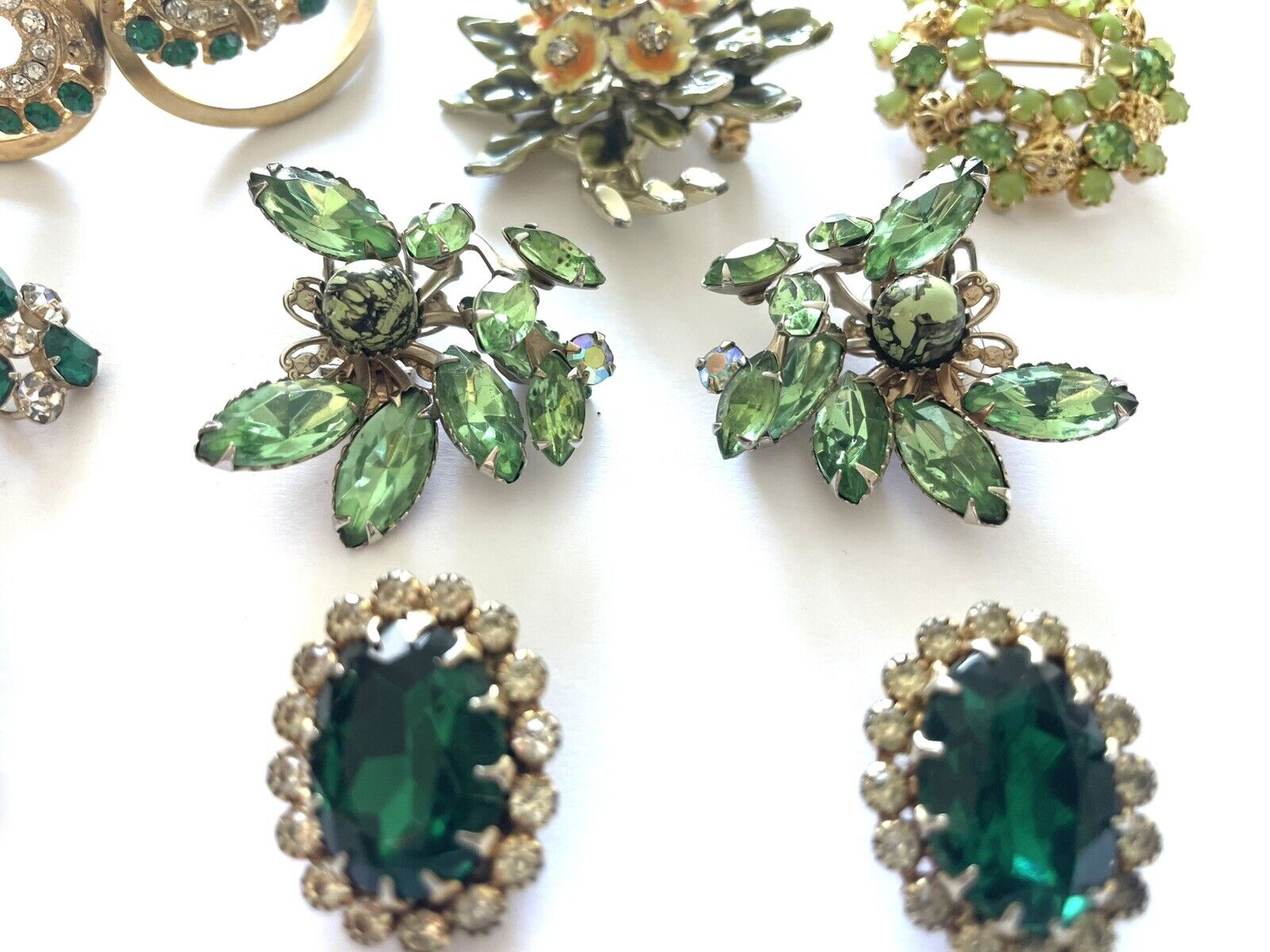 Vintage Green Rhinestones Lot Coro Unsigned Earri… - image 3