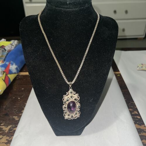 VTG Silver Amethyst Victorian Style Pendant Estat… - image 1