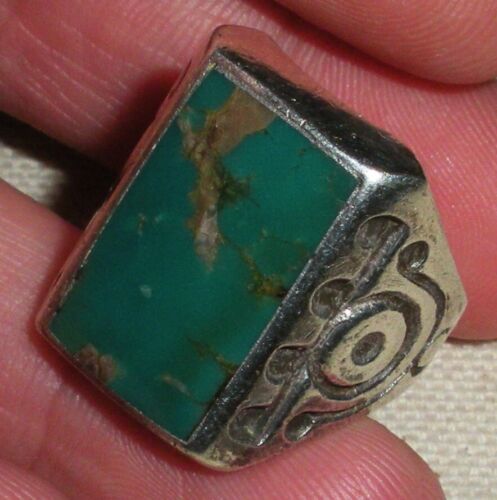 VINTAGE NAVAJO TURQUOISE EARLY STAMPWORK STERLING… - image 1