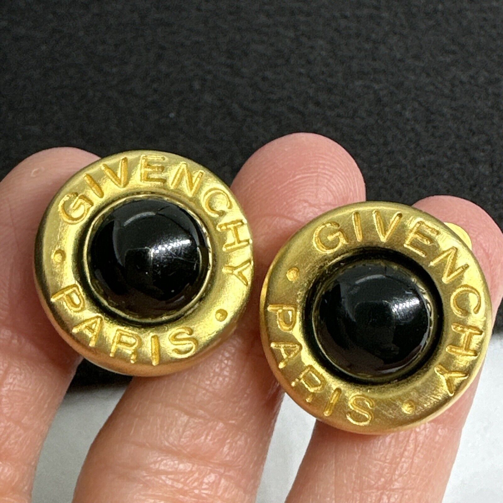 Vintage Givenchy Paris Black Cabochon Matte Gold … - image 10