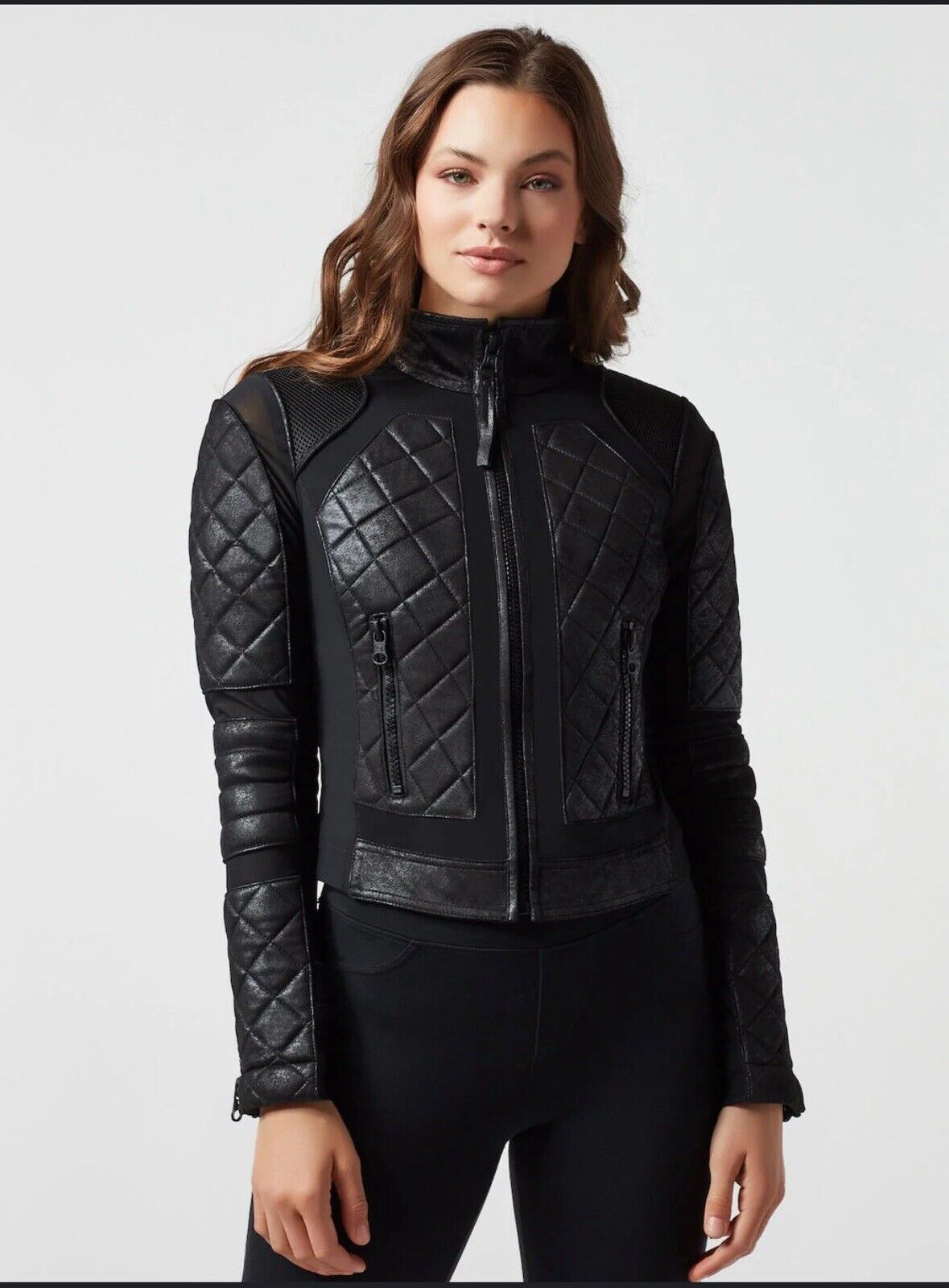 Classic Mesh Quilted Moto Jacket Blanc Noir - image 1