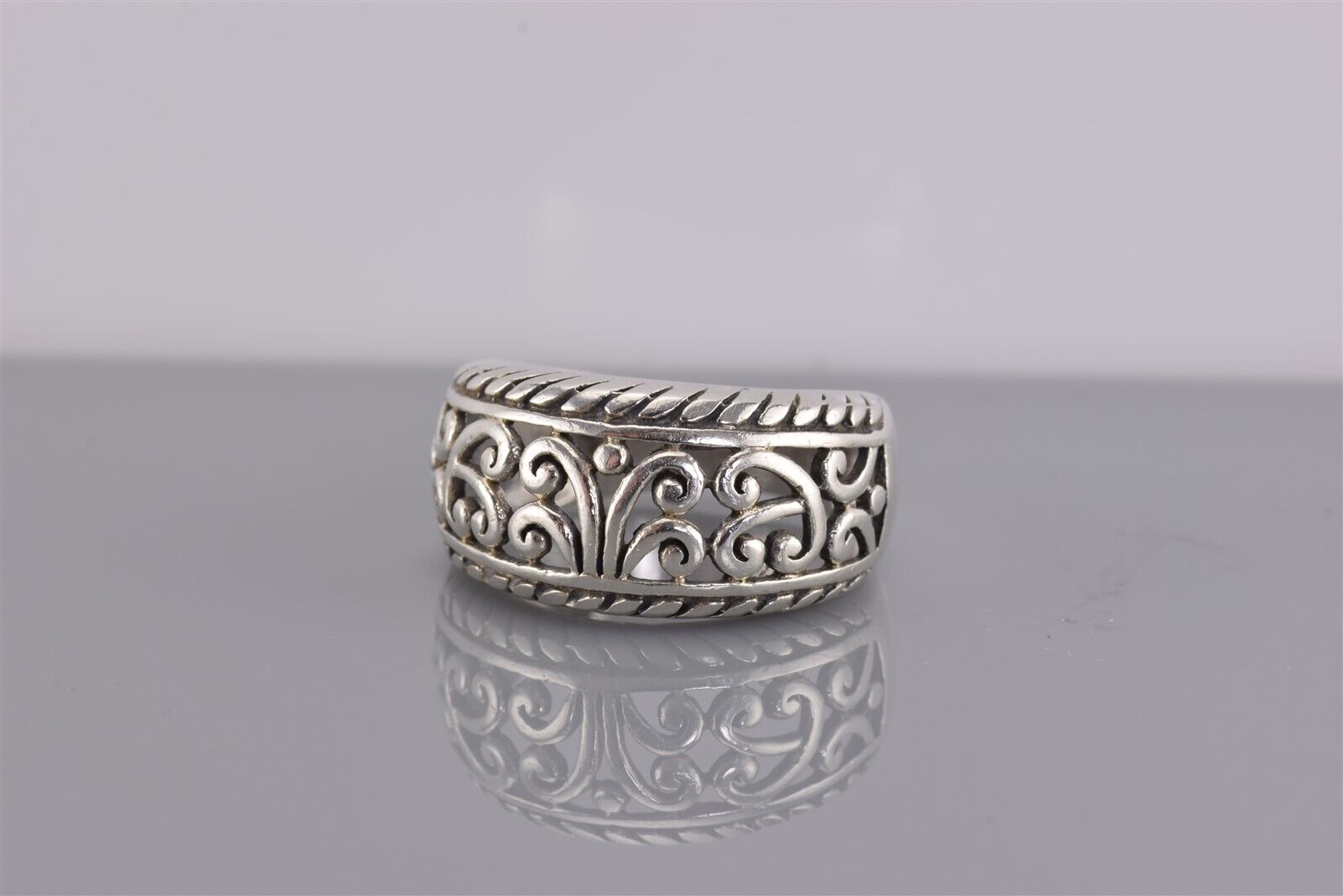 Sterling Silver Coiled Trim Heavily Carved Scroll… - image 6